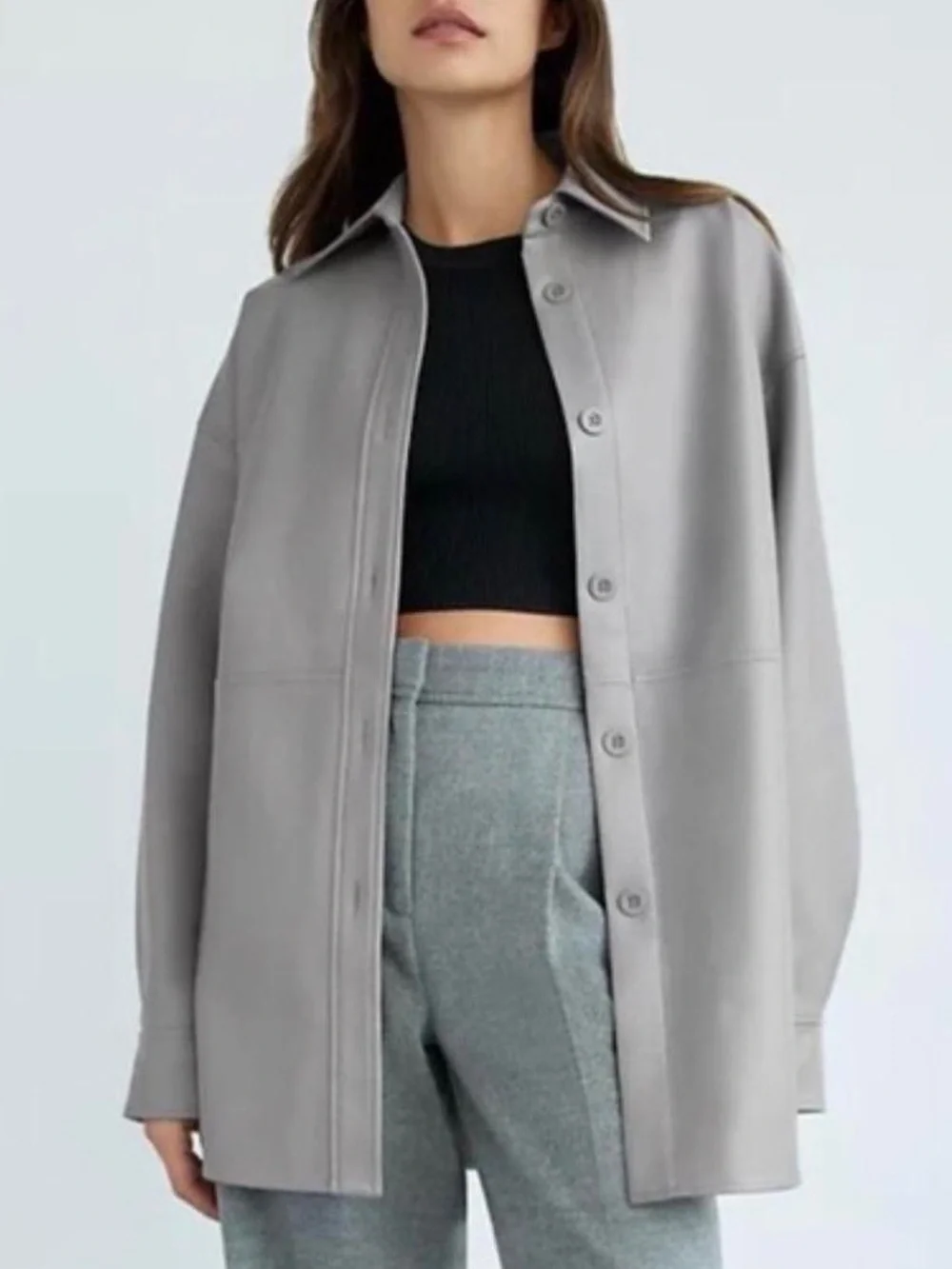 Babaton Pelli Vegan Leather Shirt Jacket -  Size: Small - Marble Gray